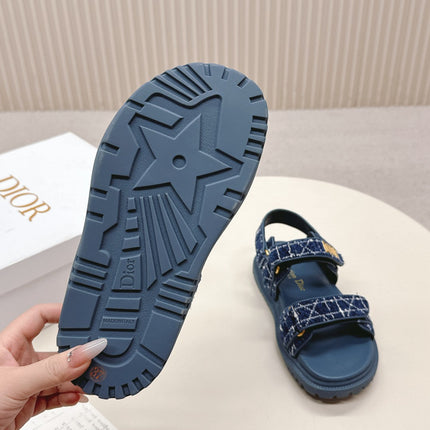 DIOR BACK-STRAP SANDALS 25S IN NAVY BLUE TWEED AND CALFSKIN