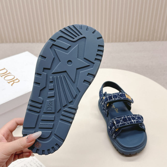 DIOR BACK-STRAP SANDALS 25S IN NAVY BLUE TWEED AND CALFSKIN