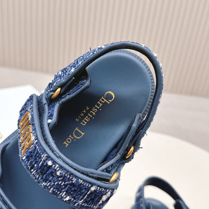 DIOR BACK-STRAP SANDALS 25S IN NAVY BLUE TWEED AND CALFSKIN