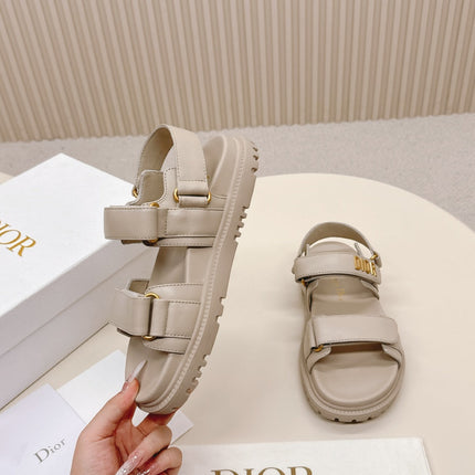 DIOR BACK-STRAP SANDALS 25S IN LIGHT BEIGE CALFSKIN WITH GOLD HARDWARE