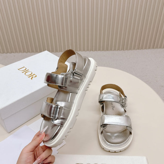 DIOR BACK-STRAP SANDALS 25S IN SILVER CALFSKIN WITH SILVER HARDWARE