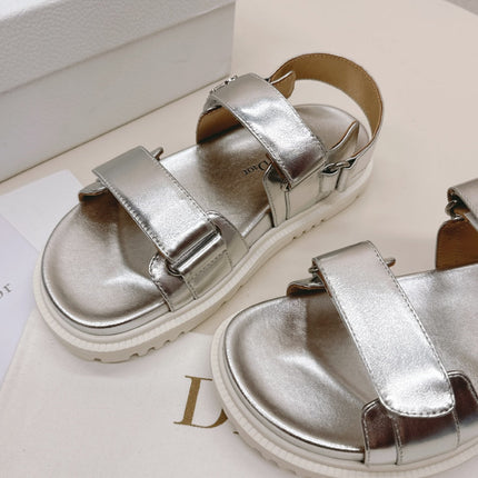 DIOR BACK-STRAP SANDALS 25S IN SILVER CALFSKIN WITH SILVER HARDWARE