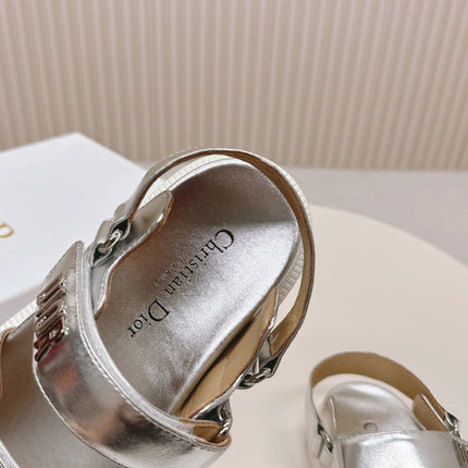 DIOR BACK-STRAP SANDALS 25S IN SILVER CALFSKIN WITH SILVER HARDWARE
