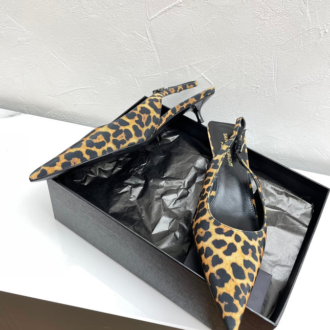 CHERISH SLINGBACK PUMPS 35 IN LEOPARD GROSGRAIN