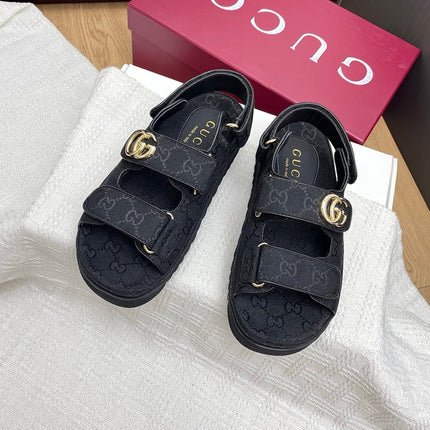 GG CLASSIC SANDALS 25S IN BLACK FABRIC WITH GOLD HARDWARE