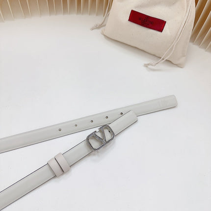 Vlogo Buckle Water Wave Silver Copper Glossy White Leather 20mm Belt