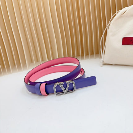 Vlogo Buckle Water Wave Silver Copper Glossy Pink Purple Leather 20mm Belt