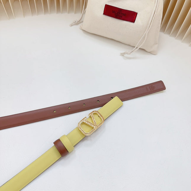 Vlogo Buckle Water Wave Gold Copper Glossy Brown Yellow Leather 20mm Belt