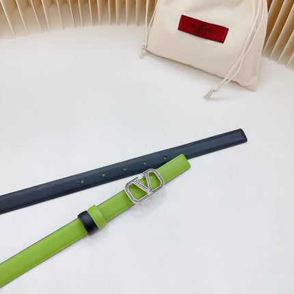 Vlogo Buckle Water Wave Silver Copper Glossy Green Black Leather 20mm Belt