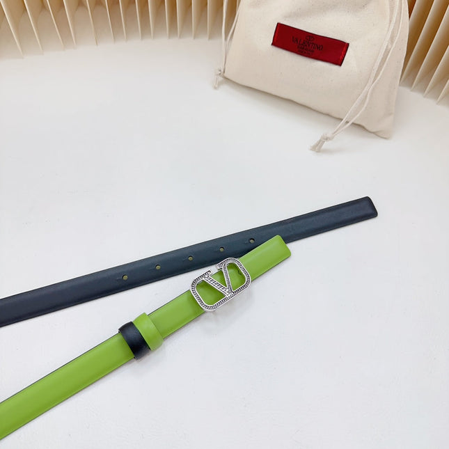 Vlogo Buckle Water Wave Silver Copper Glossy Green Black Leather 20mm Belt