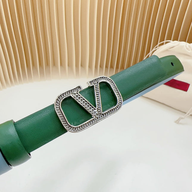 Vlogo Buckle Water Wave Silver Copper Glossy Dark Green Cloud Blue Leather 20mm Belt