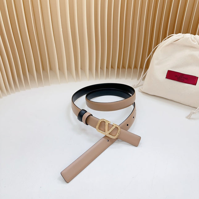 Vlogo Buckle Water Wave Gold Copper Glossy Beige Black Leather 20mm Belt