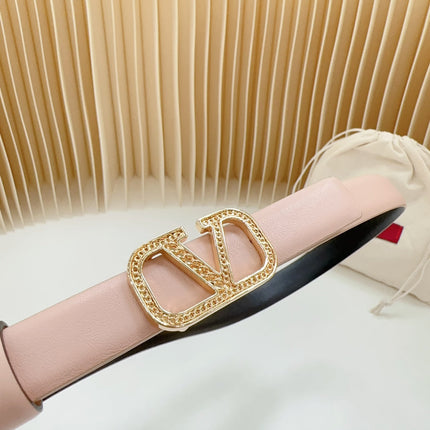 Vlogo Buckle Water Wave Gold Copper Glossy Light Pink Black Leather 20mm Belt