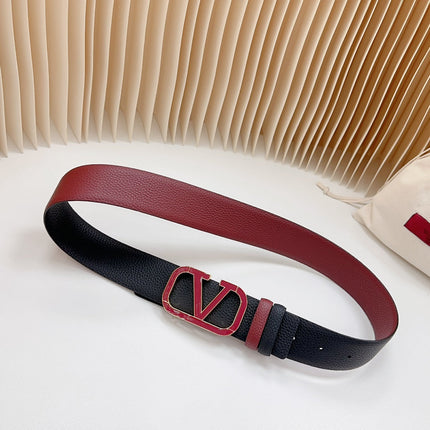 Vlogo Wine Gold Buckle Belt 40mm Wine Black Leather