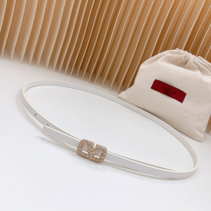 VL Belt 8mm Buckle Gold Diamond Leather White