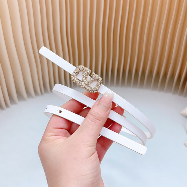 VL Belt 8mm Buckle Gold Diamond Leather White