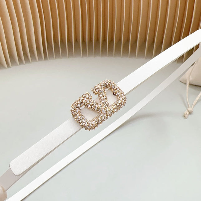 VL Belt 8mm Buckle Gold Diamond Leather White