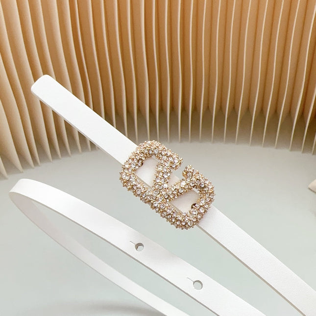 VL Belt 8mm Buckle Gold Diamond Leather White