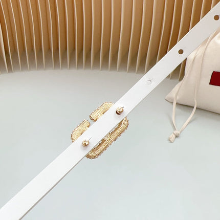 VL Belt 8mm Buckle Gold Diamond Leather White