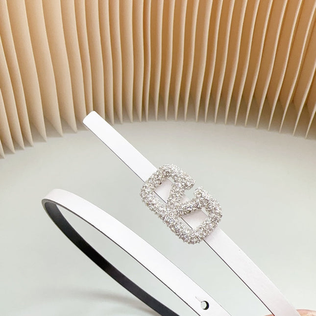 VL Belt 8mm Buckle Silver Diamond Leather White Black