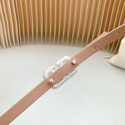 VL Belt 8mm Buckle Silver Diamond Leather Beige