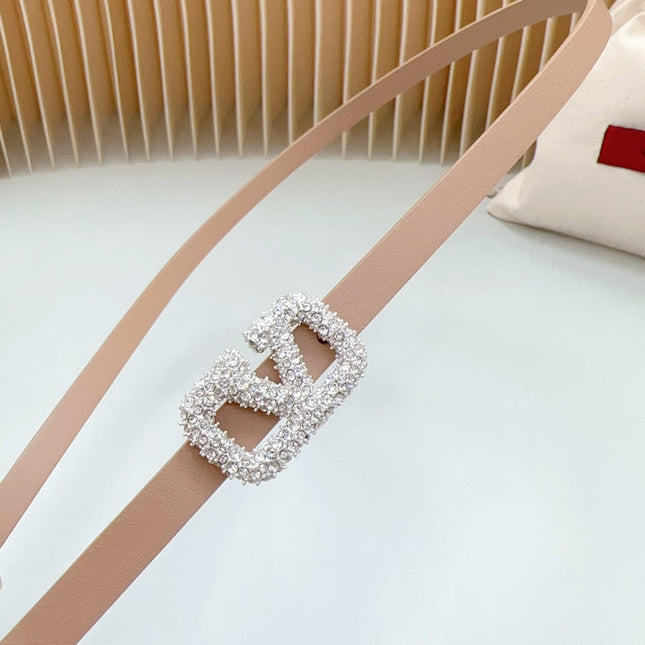 VL Belt 8mm Buckle Silver Diamond Leather Beige