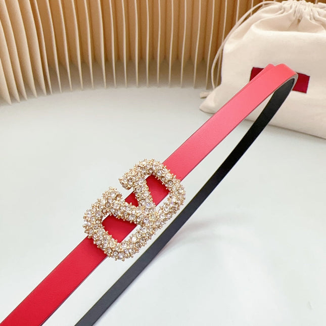 VL Belt 8mm Buckle Gold Diamond Leather Red Black