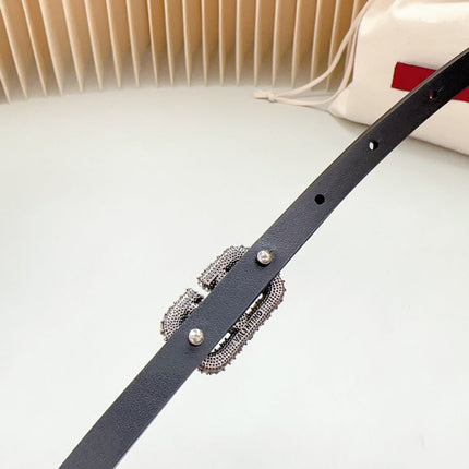 VL Belt 8mm Buckle Silver Diamond Leather Black