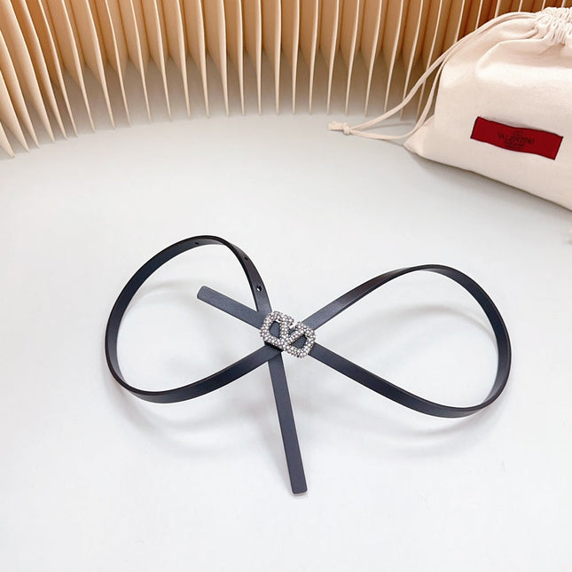 VL Belt 8mm Buckle Silver Diamond Leather Black