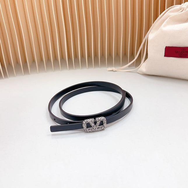 VL Belt 8mm Buckle Silver Diamond Leather Black