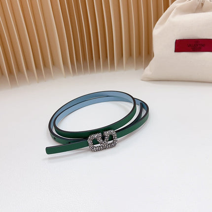 VL Belt 8mm Buckle Silver Diamond Leather Green Cloud Blue