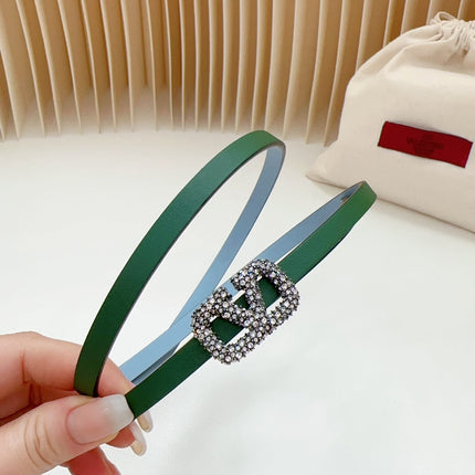 VL Belt 8mm Buckle Silver Diamond Leather Green Cloud Blue