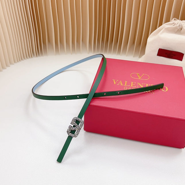 VL Belt 8mm Buckle Silver Diamond Leather Green Cloud Blue