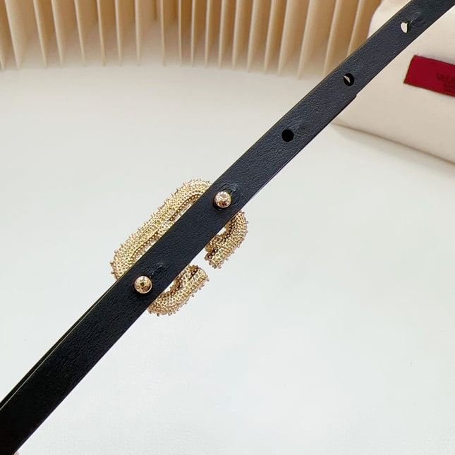 VL Belt 8mm Buckle Gold Diamond Leather Gold Black