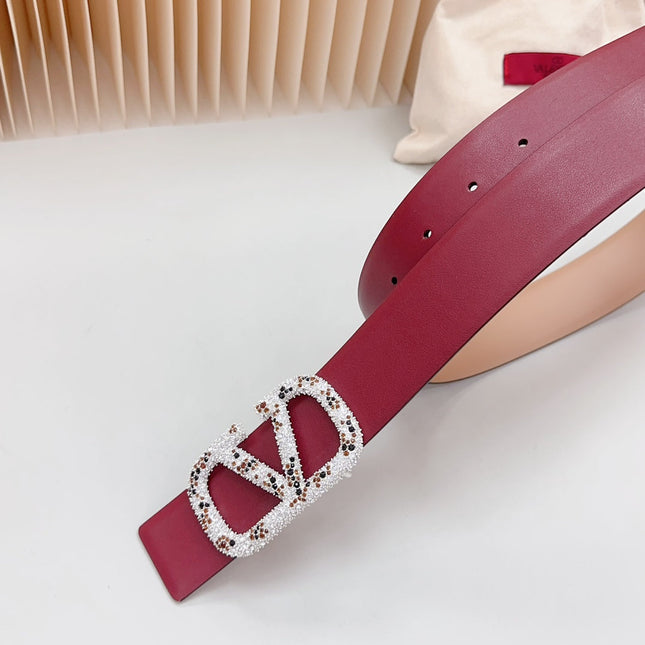 Vlogo Brown Black White Stone Silver Buckle Belt 40mm Wine Beige Leather