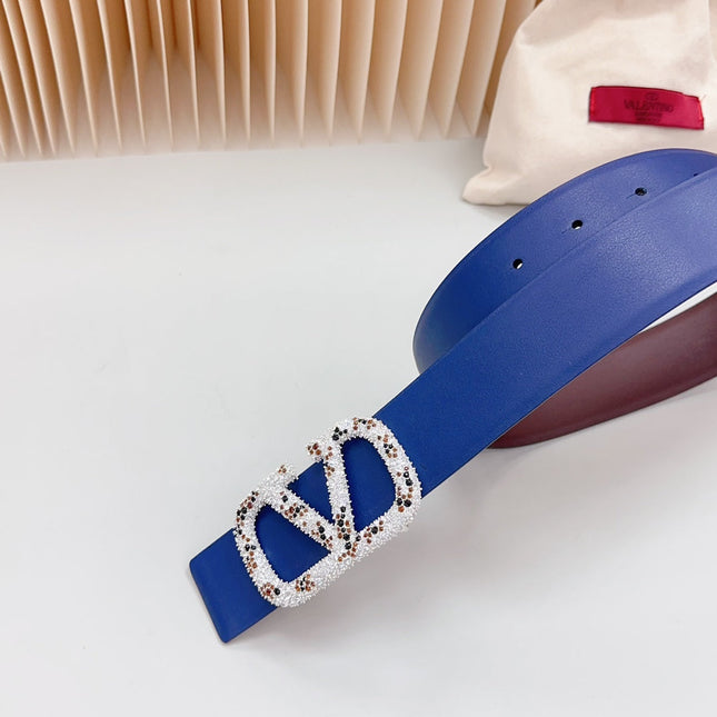 Vlogo Brown Black White Stone Silver Buckle Belt 40mm Chocolate Blue Leather