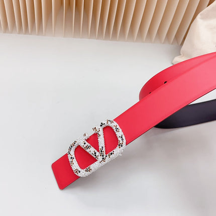 Vlogo Brown Black White Stone Silver Buckle Belt 40mm Red Black Leather