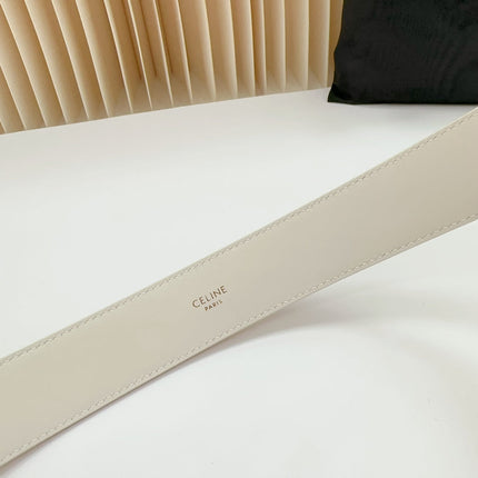 LARGE WESTERN 35 MM BELT WHITE CALFSKIN GOLD HARDWARE