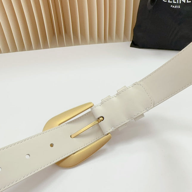 LARGE WESTERN 35 MM BELT WHITE CALFSKIN GOLD HARDWARE