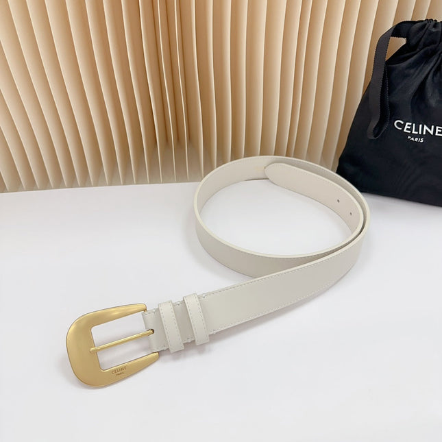 LARGE WESTERN 35 MM BELT WHITE CALFSKIN GOLD HARDWARE