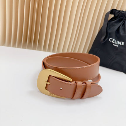 LARGE WESTERN 35 MM BELT BRONZE BROWN CALFSKIN GOLD HARDWARE