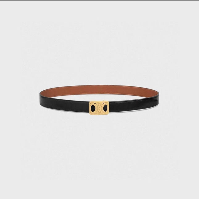 CL MEDIUM 25 MM REVERSIBLE FRAMED TRIOMPHE BELT BLACK AND BRONZE BROWN CALFSKIN GOLD HARDWARE