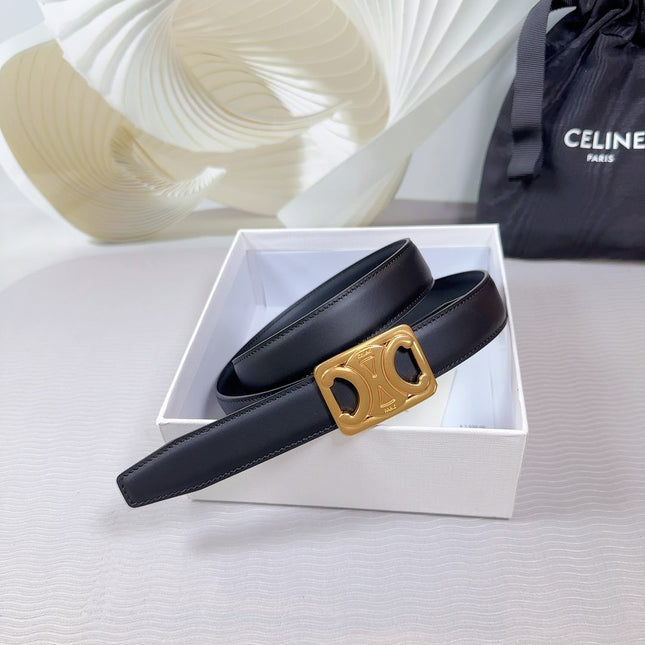 CL MEDIUM 25MM REVERSIBLE FRAMED TRIOMPHE BELT BLACK CALFSKIN GOLD HARDWARE