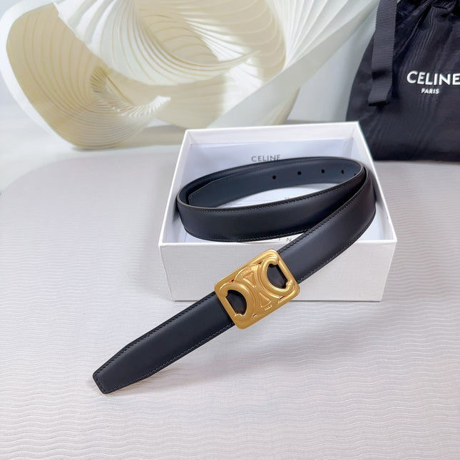 CL MEDIUM 25MM REVERSIBLE FRAMED TRIOMPHE BELT BLACK CALFSKIN GOLD HARDWARE
