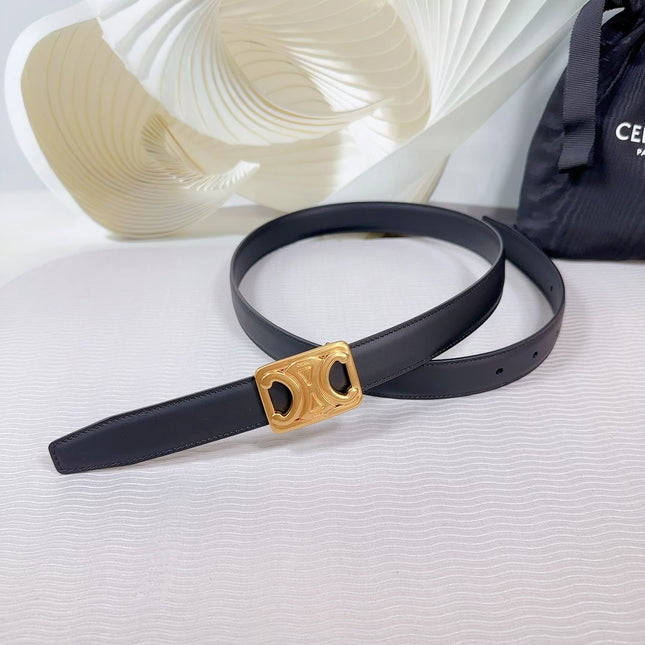 CL MEDIUM 25MM REVERSIBLE FRAMED TRIOMPHE BELT BLACK CALFSKIN GOLD HARDWARE