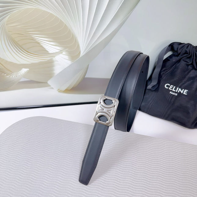 CL MEDIUM 25 MM REVERSIBLE FRAMED TRIOMPHE BELT BLACK CALFSKIN LIGHT SILVER HARDWARE