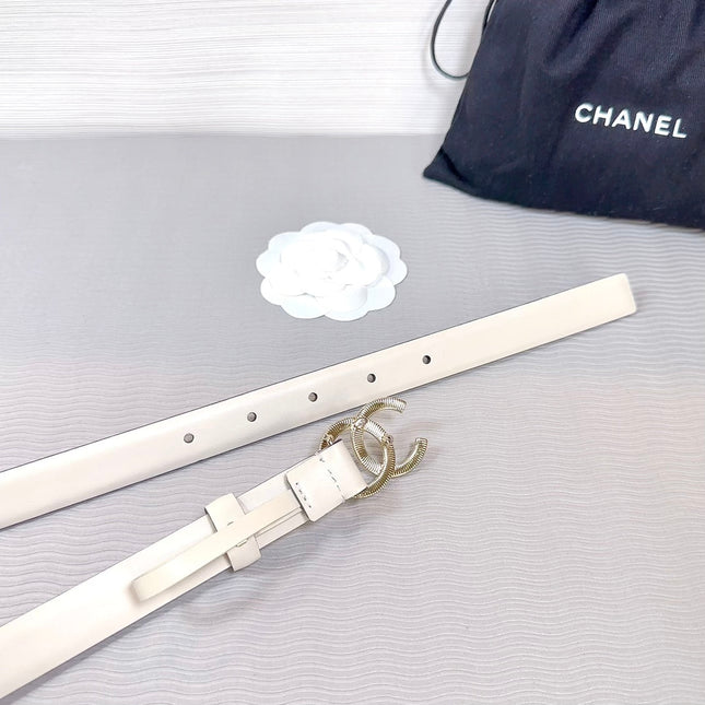 CC BELT 20 MM IN BEIGE CREAM SMOOTH CALFSKIN GOLD HARDWARE ATTACH RHINSTONE