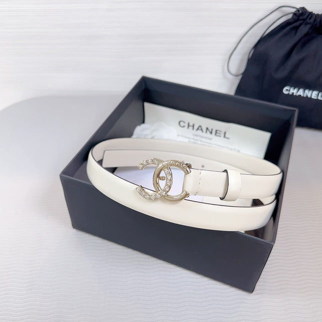 CC BELT 20 MM IN BEIGE CREAM SMOOTH CALFSKIN GOLD HARDWARE ATTACH RHINSTONE