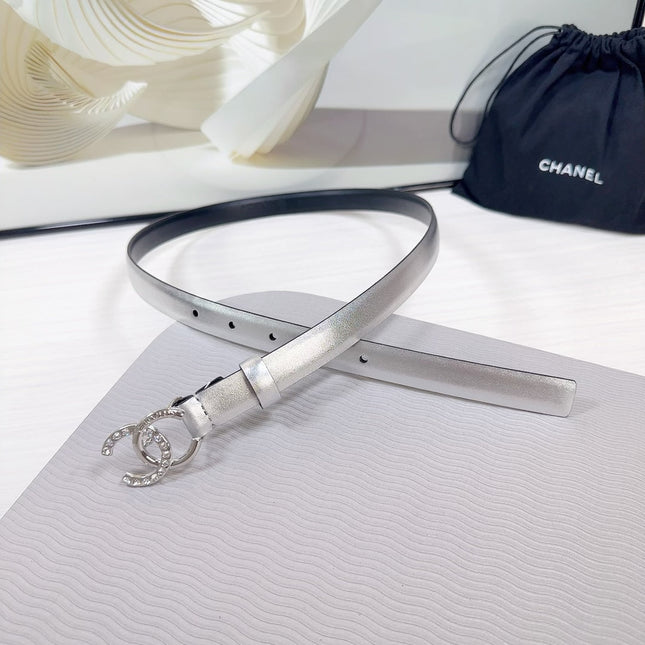 CC BELT 20 MM IN SILVER SMOOTH CALFSKIN SILVER HARDWARE ATTACH RHINSTONE