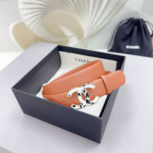 CC 30MM BELT IN TIGER ORANGE SHINNY CALFSKIN WHITE LOGO